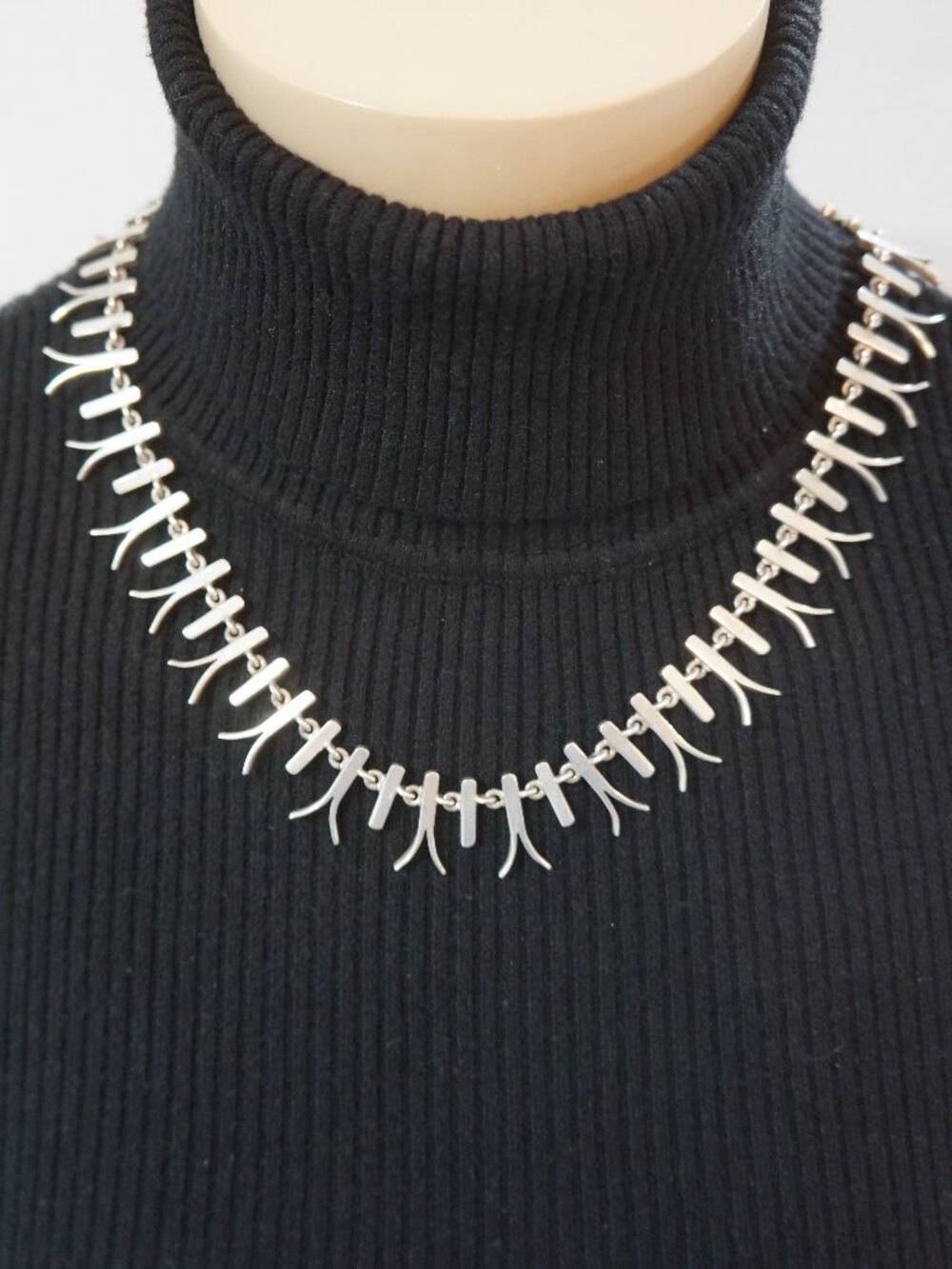 Vintage SADM Mexican Modernist Sterling Silver Collar Necklace